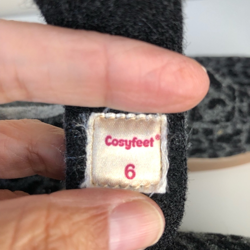 Pure Wool Cozy Feet Gray Leopard Print Rubber Sole Velcro Strap Slipper Shoes 6 - Picture 9 of 9